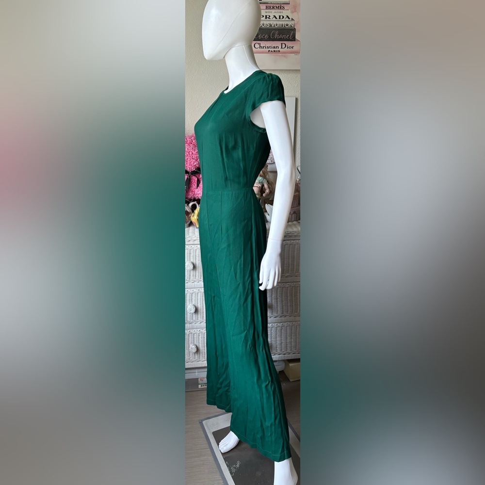 Reformation Mayer Jumpsuit Fitted Wide Legs Cap Sleeves in emerald green Size 8 - Picture 3 of 11